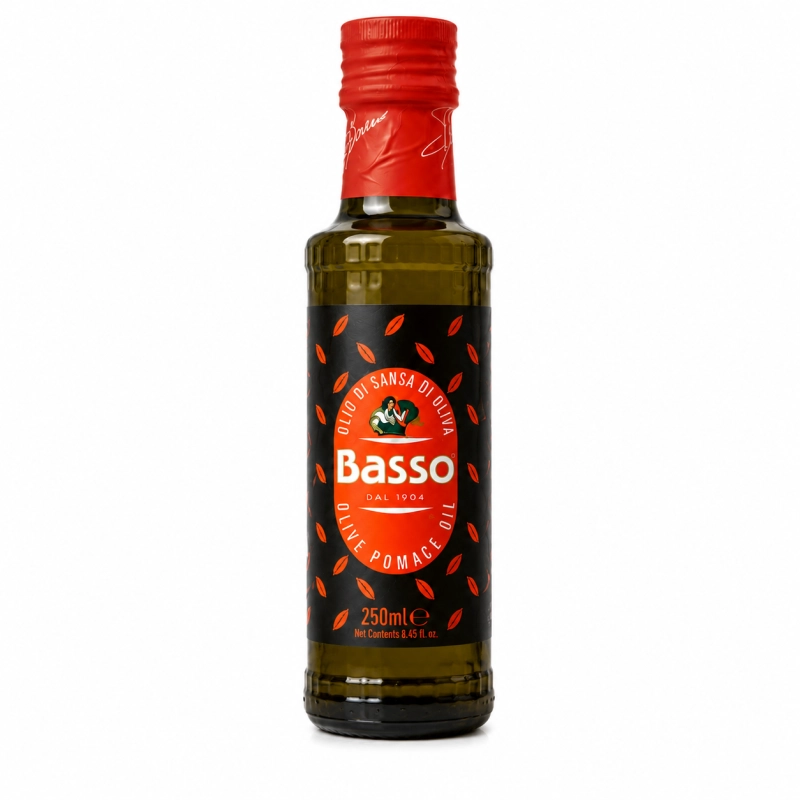 Oliwa z oliwek Basso 250 ml – oliwa pomace o wysokiej stabilności termicznej. Idealna do smażenia, gotowania i codziennego użytku w kuchni.