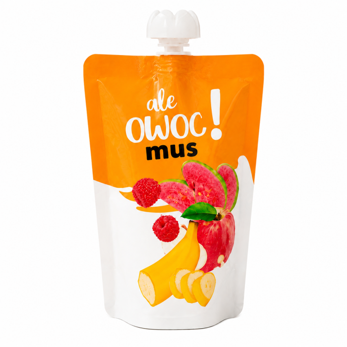 Mus owocowy ale OWOC! 200 g – naturalny owocowy przecier w wygodnej tubce. Idealny jako zdrowa przekąska dla dzieci i dorosłych.
