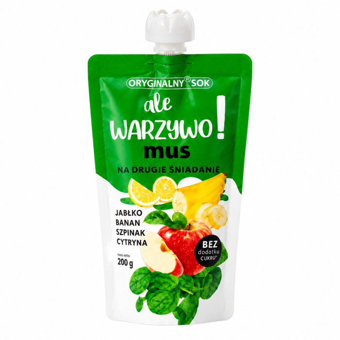 Mus warzywno-owocowy ale WARZYWO! 200 g – naturalna, zdrowa przekąska bez dodatku cukru. Idealny dla dzieci i dorosłych na drugie śniadanie.