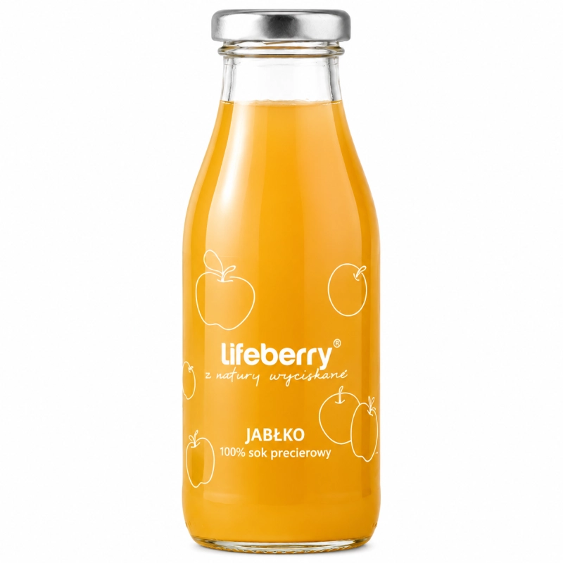 Sok jabłkowy Lifeberry 100% to naturalny sok przecierowy o intensywnym, owocowym smaku. Idealny do śniadania, lunchu i jako zdrowy napój na co dzień.