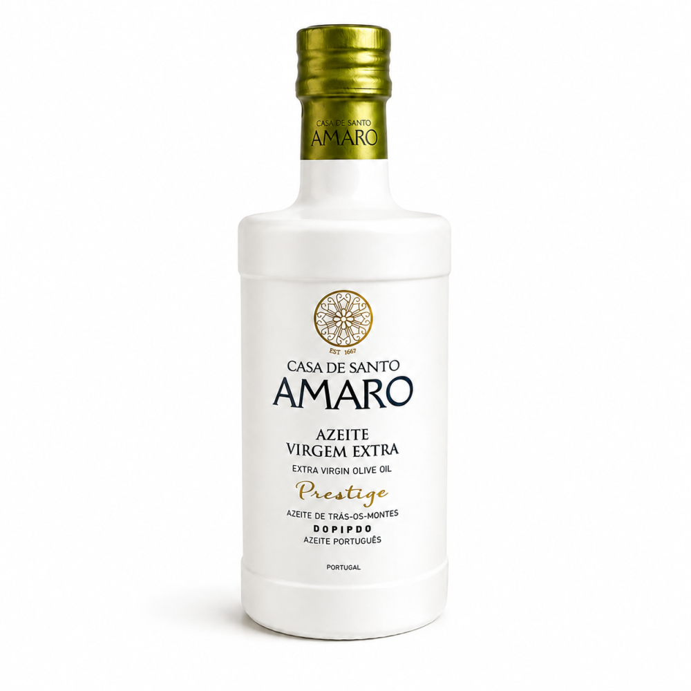 Casa de Santo Amaro Prestige to wysokiej jakości oliwa z oliwek extra virgin pochodząca z Portugalii. Oliwa tłoczona jest na zimno. Charakteryzuje się delikatną, harmonijną nutą owocową z lekką pikantnością.