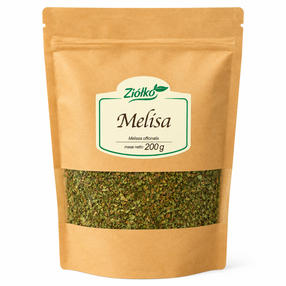 Ziółko Melisa 200 g to wysokiej jakości, naturalny susz z rośliny Melissa officinalis, znanej jako melisa lekarska. Melisa od wieków stosowana jest jako jedno z najpopularniejszych ziół wspierających relaks, wyciszenie oraz komfort trawienny.