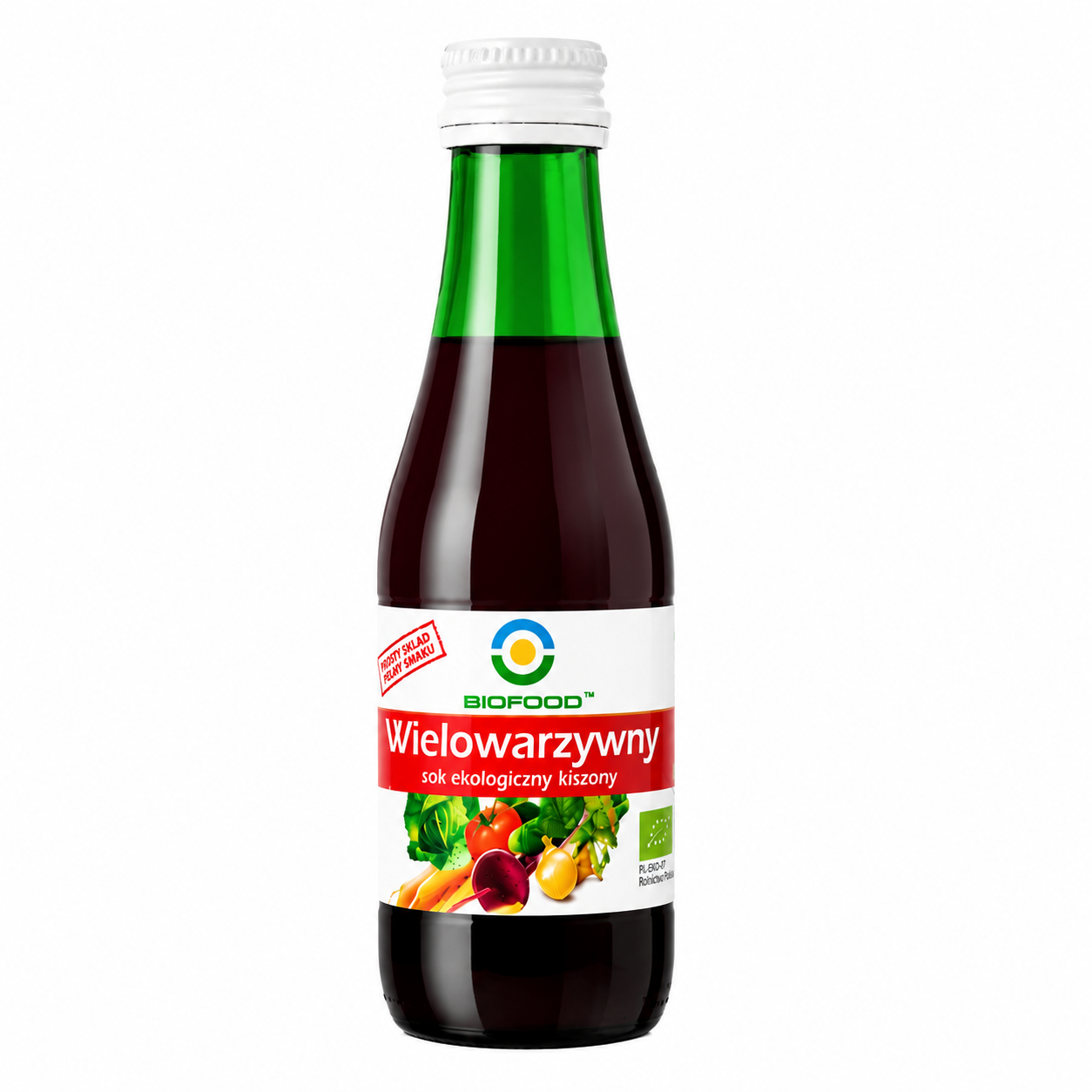 BIOFOOD Wielowarzywny 250 ml to ekologiczny sok kiszony NFC powstały z mieszanki warzyw najwyższej jakości. Produkt pochodzi z certyfikowanych upraw BIO Sok charakteryzuje się intensywnym smakiem oraz wysoką wartością odżywczą.