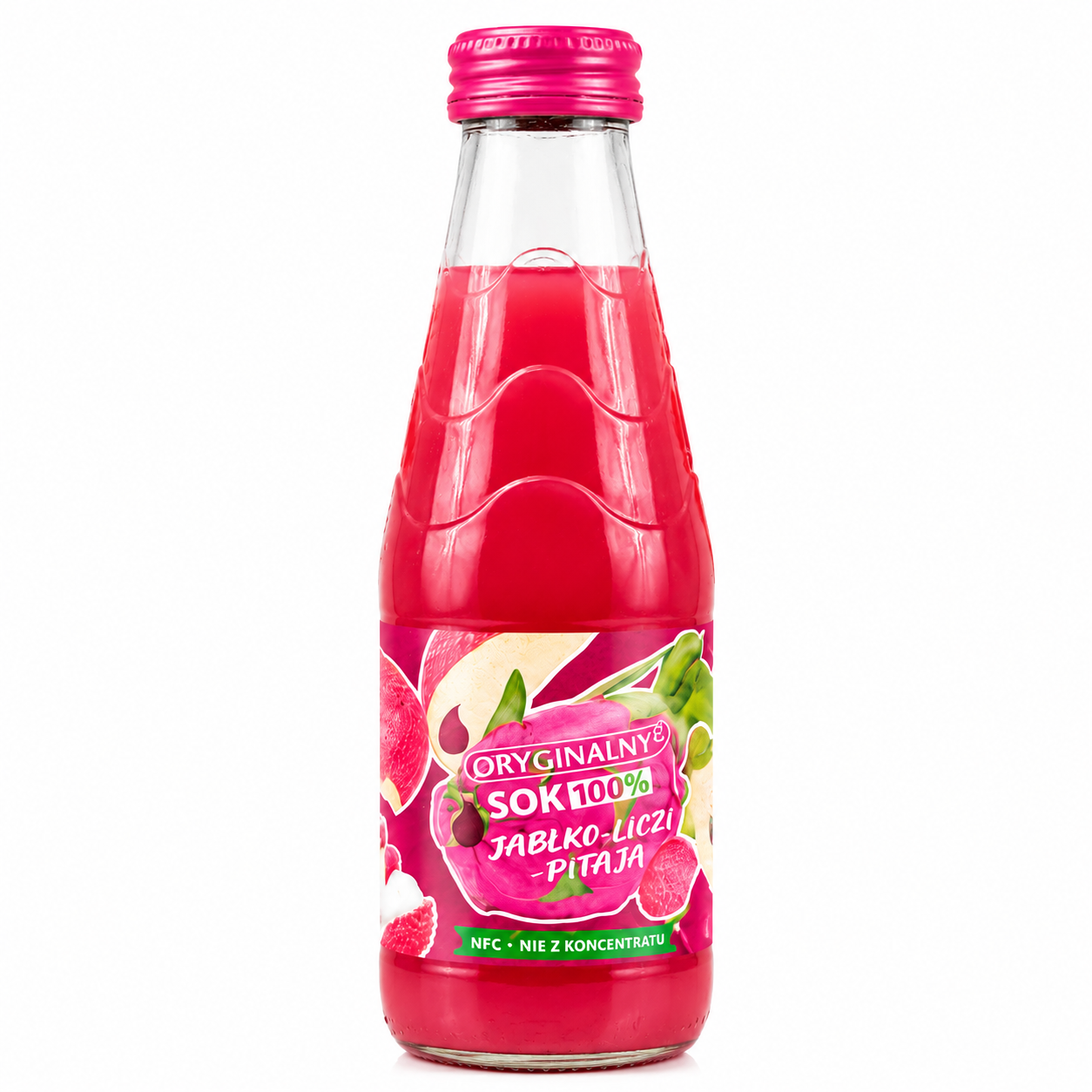 BIOFOOD Sok 100% Jabłko–Liczi–Pitaja 250 ml to naturalny sok owocowy NFC (not from concentrate), stworzony z wysokiej jakości składników owocowych. Produkt łączy klasyczne jabłko z egzotycznymi nutami liczi i pitai, tworząc unikalny profil smakowy.