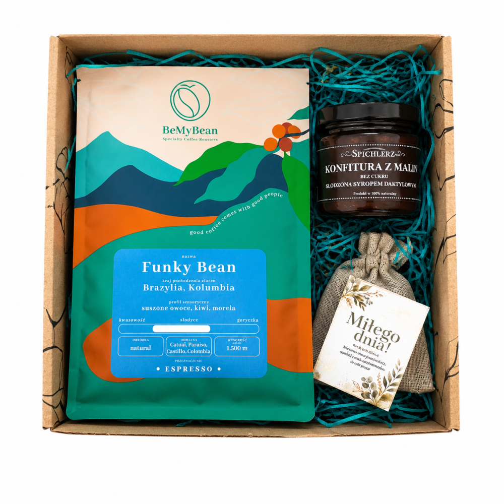 Zestaw prezentowy BeMyBean to starannie skomponowany box upominkowy premium, idealny na prezent dla miłośników kawy i naturalnych produktów. W zestawie znajdują się wysokiej jakości produkty rzemieślnicze, zapakowane w eleganckie pudełko prezentowe.