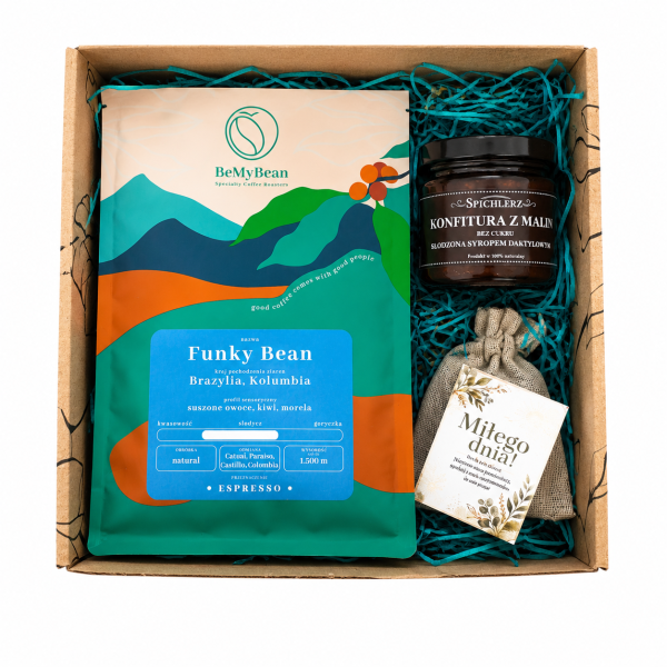 Zestaw prezentowy BeMyBean to starannie skomponowany box upominkowy premium, idealny na prezent dla miłośników kawy i naturalnych produktów. W zestawie znajdują się wysokiej jakości produkty rzemieślnicze, zapakowane w eleganckie pudełko prezentowe.