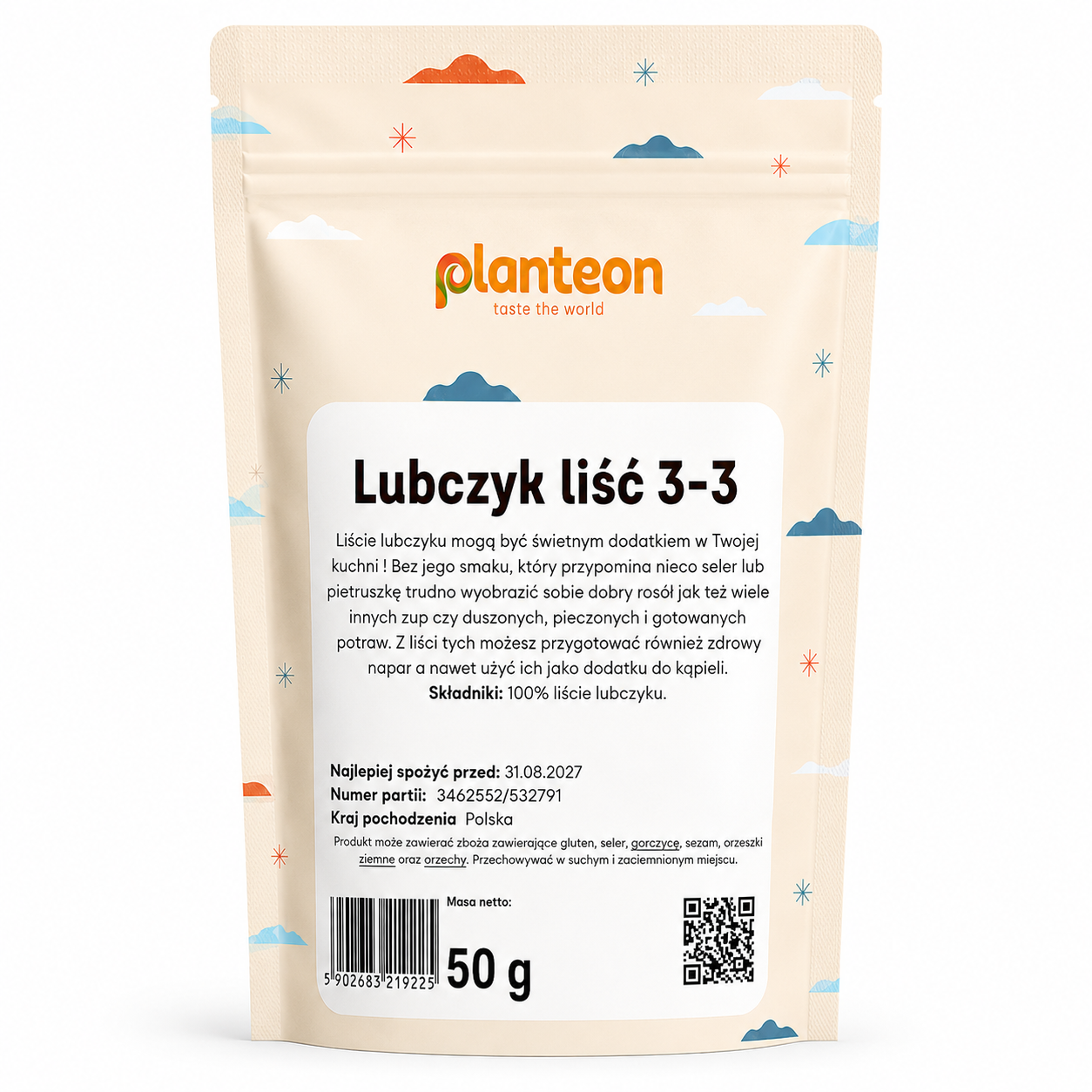 Lubczyk liść 3-3 Planteon to aromatyczne suszone zioło, które doskonale sprawdzi się jako dodatek do wielu dań. Jego charakterystyczny smak przypomina nieco seler i pietruszkę, dzięki czemu świetnie podkreśla smak tradycyjnych potraw kuchni domowej.