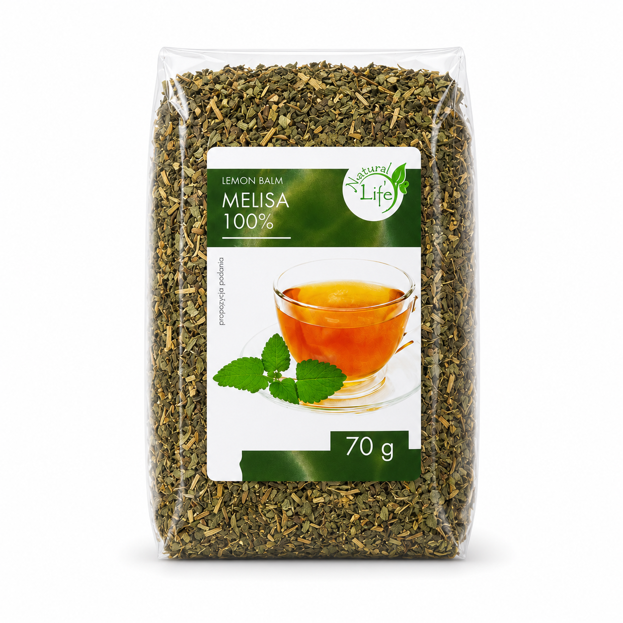 Melisa 100% Lemon Balm 70 g to suszone ziele melisy przeznaczone do przygotowywania aromatycznych naparów ziołowych. Produkt zawiera wyłącznie melisę, bez zbędnych dodatków, dzięki czemu doskonale sprawdzi się w codziennym domowym zastosowaniu.
