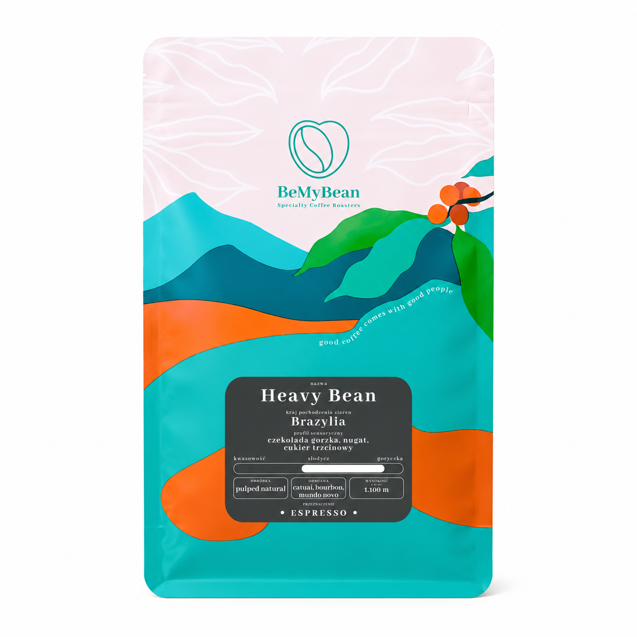 BeMyBean Heavy Bean Brazylia 250 g to kawa specialty pochodząca z Brazylii, stworzona z myślą o espresso o pełnym, intensywnym profilu smakowym. Ziarna zostały poddane obróbce pulped natural, co nadaje kawie naturalną słodycz i gładką strukturę.