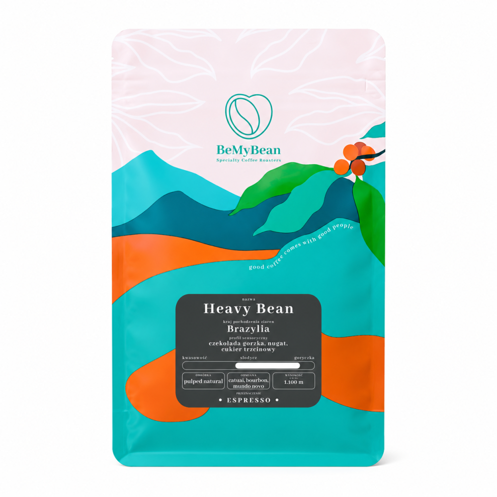 BeMyBean Heavy Bean Brazylia 250 g to kawa specialty pochodząca z Brazylii, stworzona z myślą o espresso o pełnym, intensywnym profilu smakowym. Ziarna zostały poddane obróbce pulped natural, co nadaje kawie naturalną słodycz i gładką strukturę.