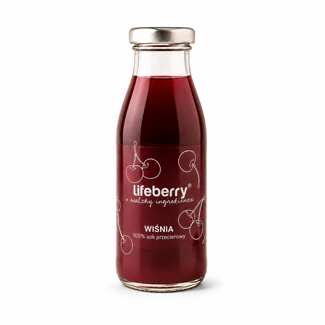 Lifeberry Wiśnia 100% sok przecierowy to intensywnie owocowy sok o głębokim, wiśniowym smaku i naturalnej konsystencji. Produkt zamknięty w eleganckiej szklanej butelce świetnie sprawdzi się jako codzienny dodatek do diety