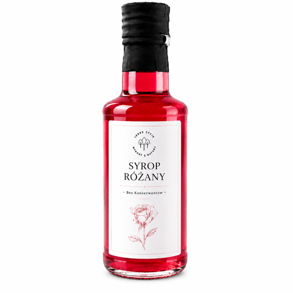 Naturalny syrop różany to aromatyczny dodatek do herbaty, lemoniady, deserów, naleśników, lodów oraz domowych wypieków. Zachwyca intensywnym kolorem, delikatnym kwiatowym smakiem